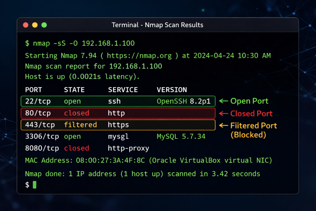 nmap closed vs filtered example