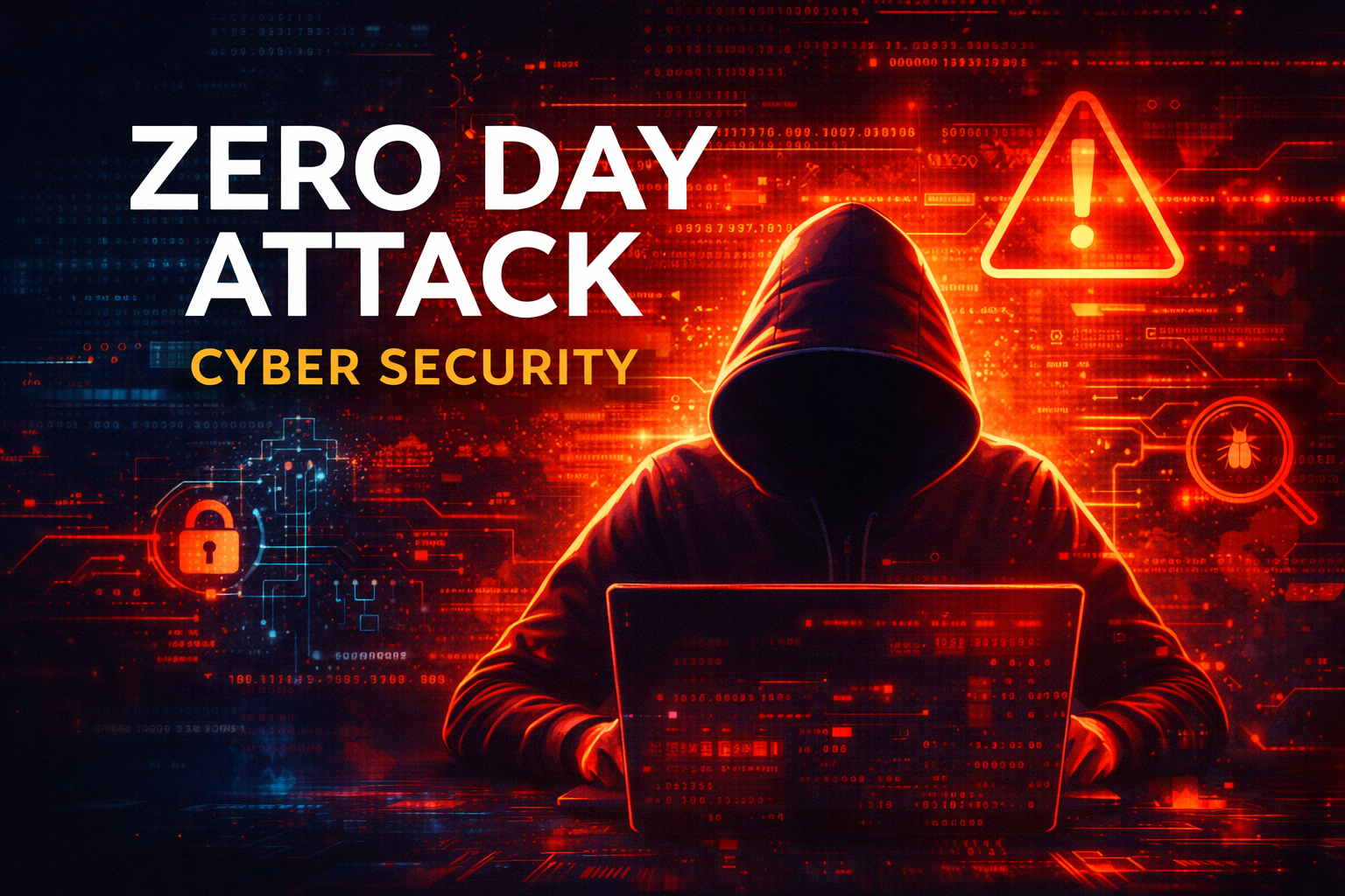 zero day attack hacker unknown vulnerability exploit karta hua cyber security illustration